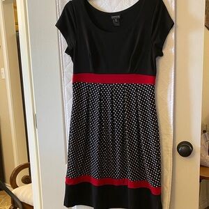 Connected Apparel Black and Red Polka Dot Midi Dress